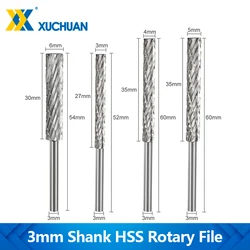 HSS Rotary File 3mm Shank Rotary Burr Drill Bit 3/4/5/6mm Double Cut Engraving Bit For Dremel Accessory Milling Cutter Drill Bit