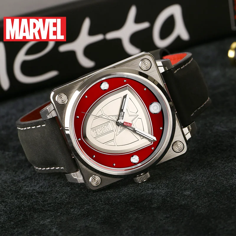 MARVEL Original Men Rectangle Quartz Wristwatch The Avengers Super Hero Steel Case Coated Glass Male Military Relogio Masculino