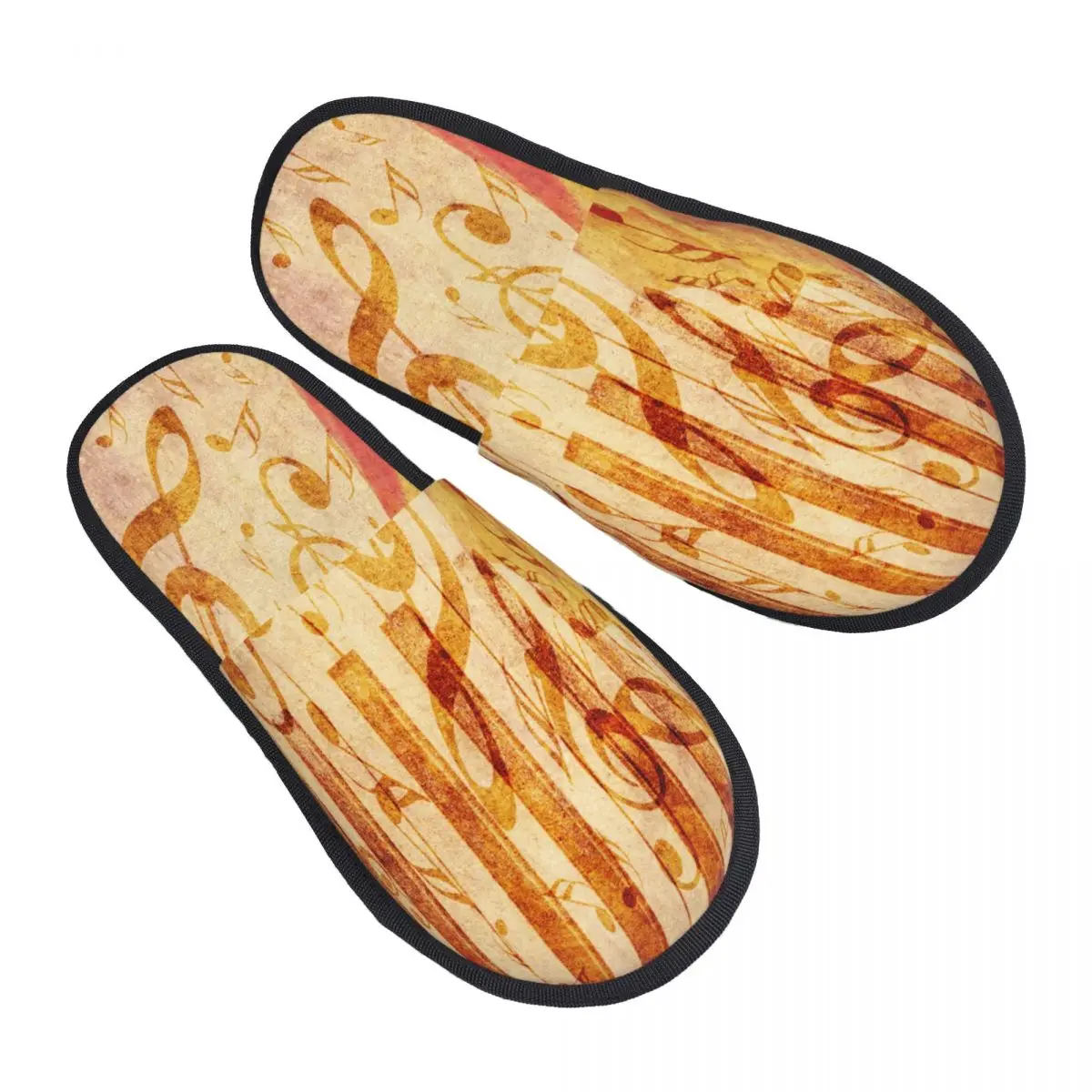 

Indoor Vintage Grunge Tulip And Music Notes Warm Slippers Home Plush Slippers Home Soft Fluffy Slippers