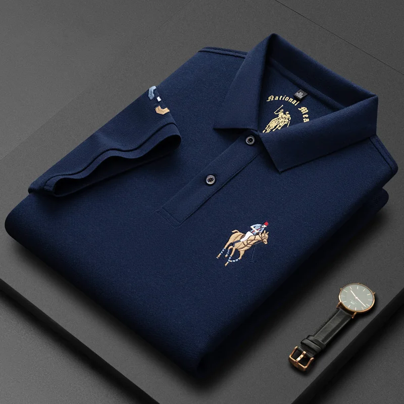 2023 Summer 100% Cotton Polo Shirt Men\'s Short Sleeve T-shirt Premium Brand Logo Embroidery Fashion Business Casual Paul Shirt