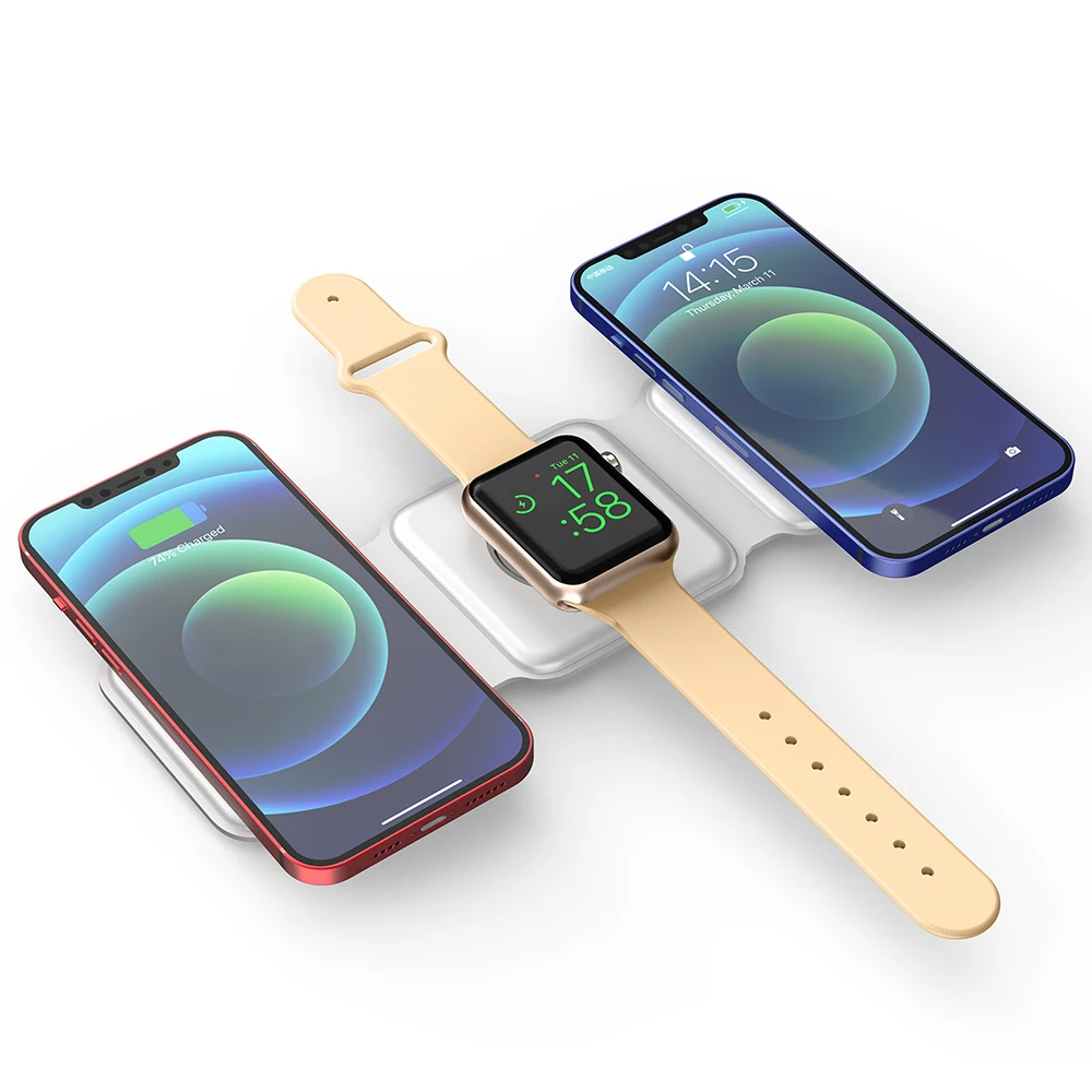 

Popular Fold Qi Wireless Charger Pad For Apple Watch iPhone13 12 Pro Max XS 11Pro XR AirPods 3 Samsung 15W Fast Charging Station