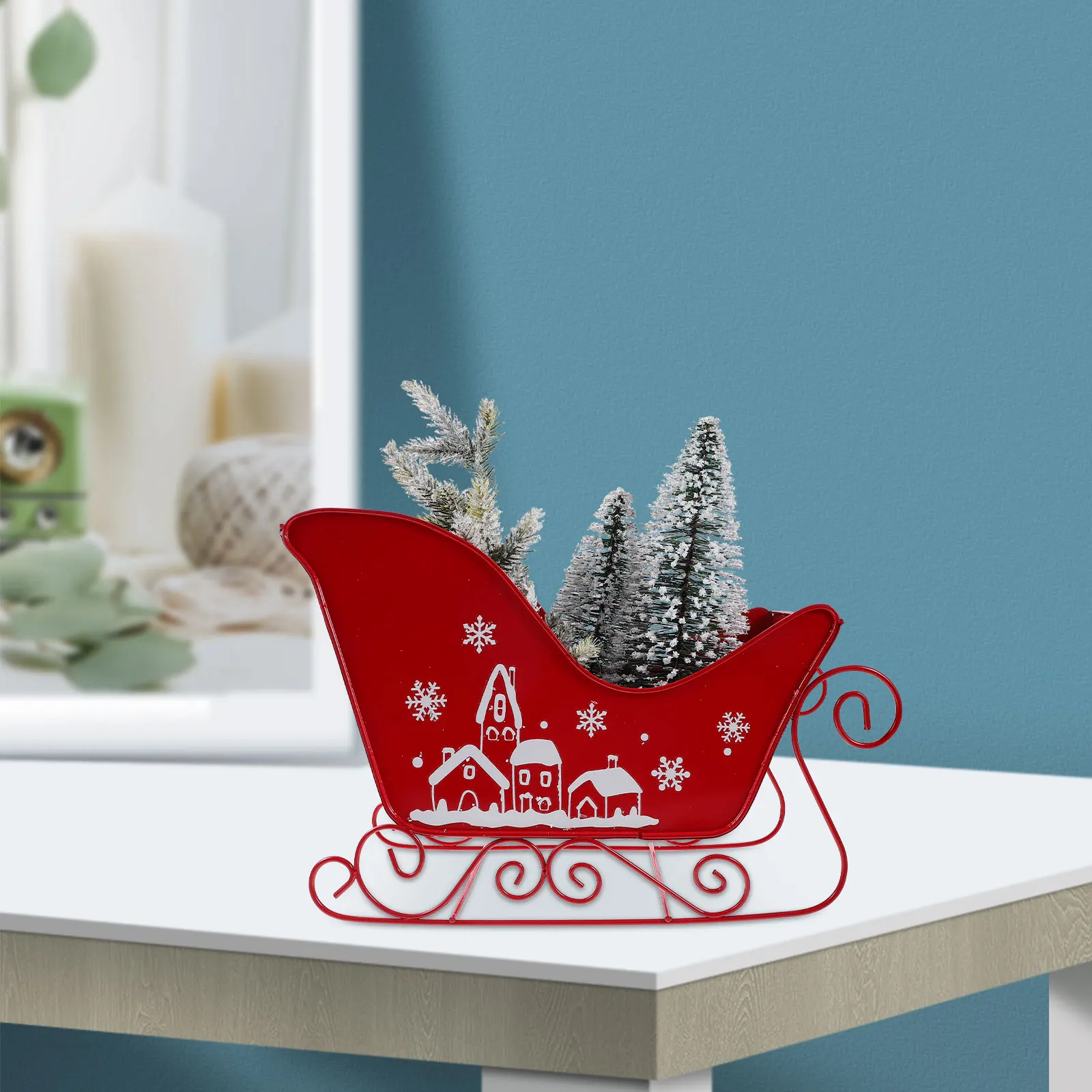 

Christmas Tree Sleigh Car Ornaments Sled Decor Mini for Crafts Model Exquisite Party Decoration Holiday Decorative