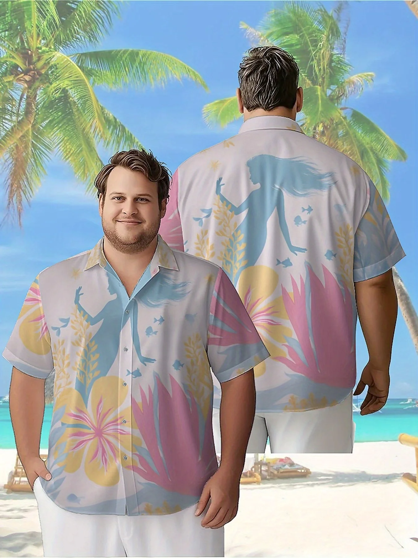 Men's Plus Size Hawaiian Shirts Forest Mermaid Pattern, Unisex Aloha Shirts,New in Summer Tops Tee,streetwear