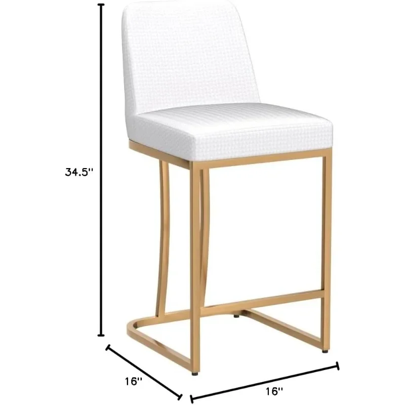 Bar Stools Set of 4, Counter Height Bar Stools for Kitchen Island,Creamy White & Gold Bar Stools with Back, 24 Inch