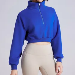 Inverno caldo Casual allentato Yoga maglione a maniche lunghe cappotto con cerniera con cappuccio Fitness Running maglione sportivo per le donne