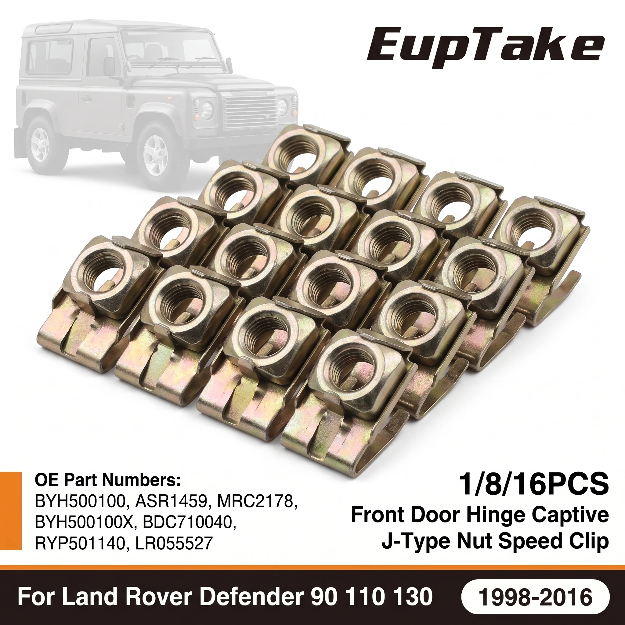 1/8/16 PCS Front Door Hinge Captive Nut J-Type for Land Rover Defender BYH500100 ASR1459 1998-2016 M8 Thread