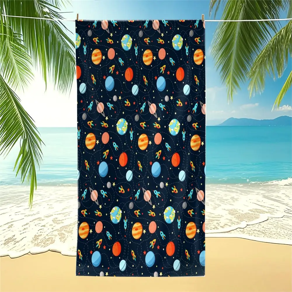 Space Rocket Planet Beach Towel Pool Towel Camping Towel Bath Towel Blanket Fun Astronomy Fan Trip Towel