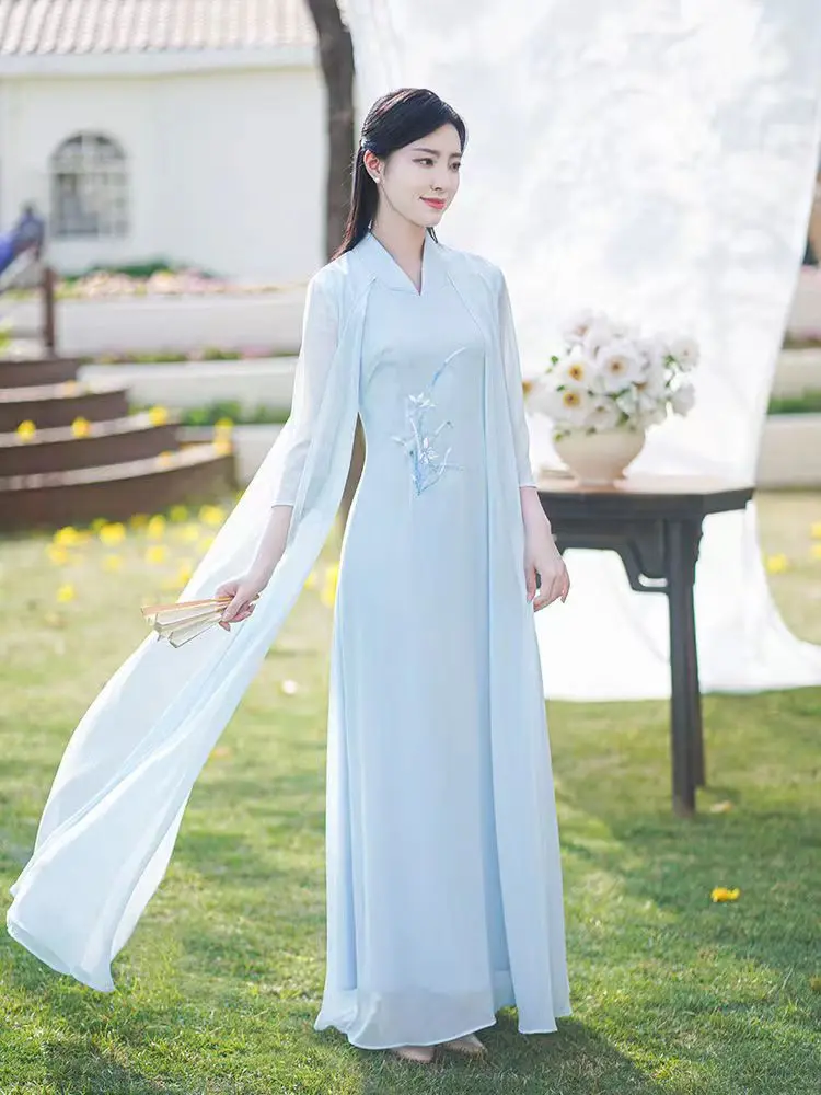 Modified Style Cheongsam Young Simple Elegant Retro Chinese Style Modern  Long Qipao High-end Oriental Wedding Party Floral Dress