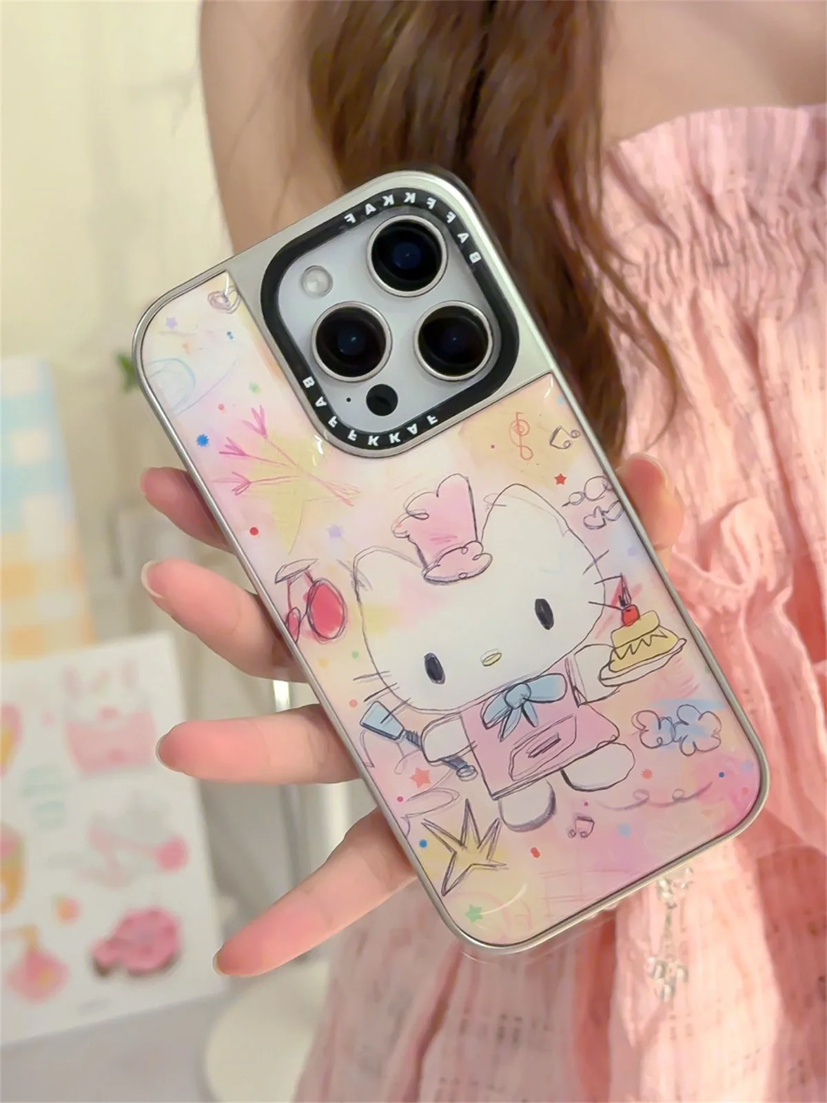 Kawaii dos desenhos animados graffiti hellokitty caso de telefone para iphone 16 pro 15 14 pro capa traseira bonito casos protetores funda