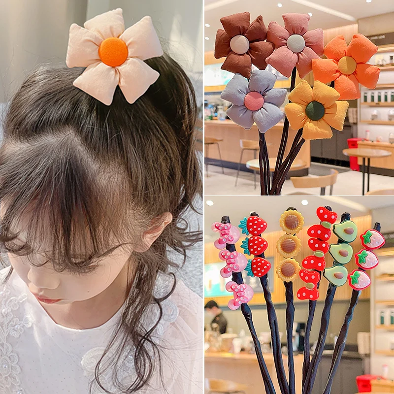 Children Girls Cute Cartoon Flower Bow Magic Hair Bands Girls Sweet  Hair Ball Head Artifact Kids Lovely Curly Hair  Accessories