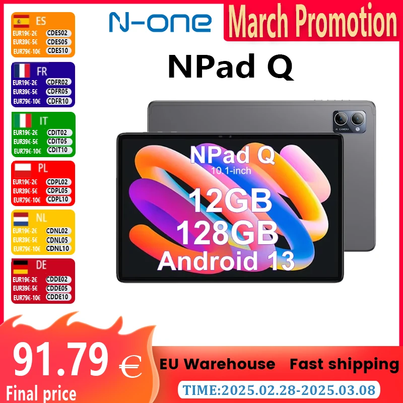 N-one 10.1inch MTK8183 Tablet Android 13 8-Cores 6600mAh 12GB +128GB 1280*800 FHD IPS