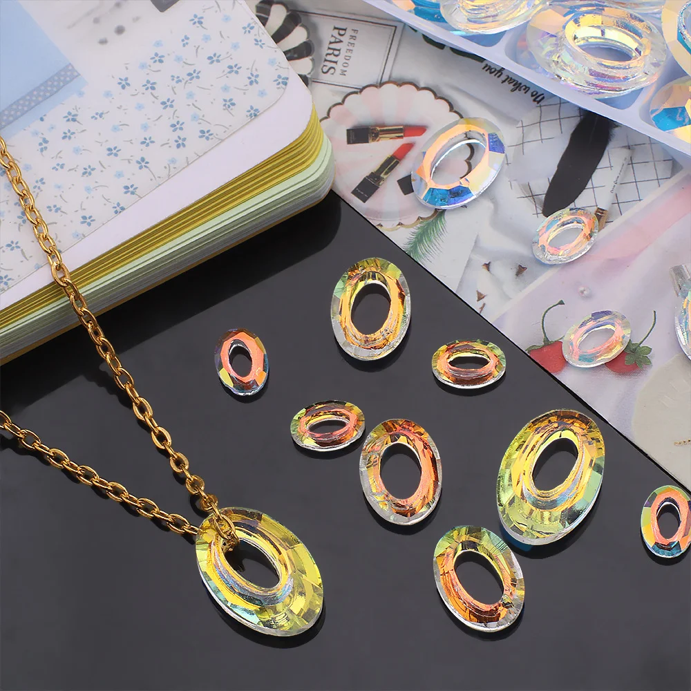 10Pcs Austria Crystal Charms Pendant With Big Hole 13x20mm Glass Oval Beads For DIY Making Earing Necklace Jewelry Accessories
