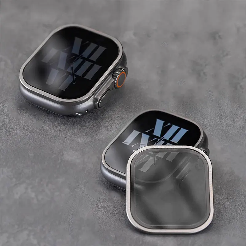 Gehärtetes Glas für Apple Watch Ultra 49 mm, Titan-Metallrahmen, kratzfeste Folie für Displayschutzfolie der Serie Ultra 2, Zubehör