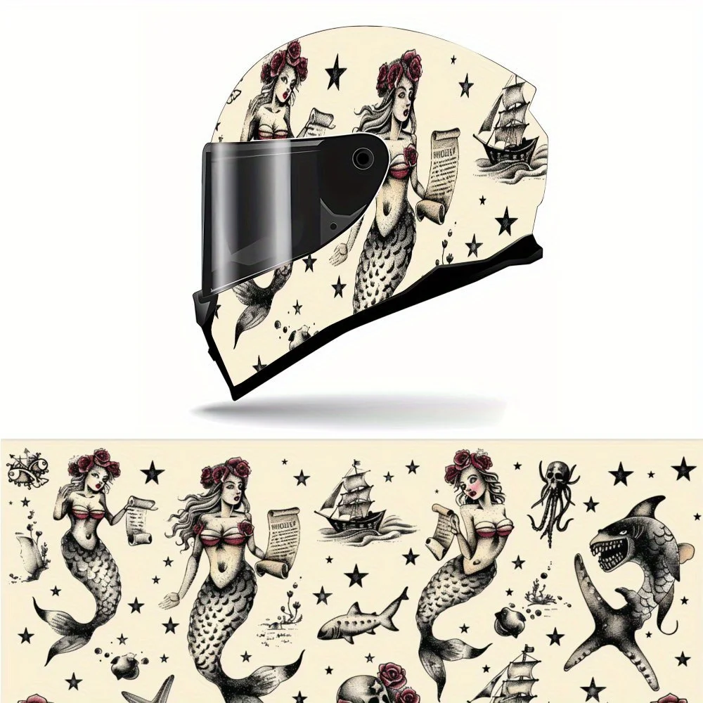 

Retro Sea Dream Full Face Helmet Vinyl Wrap Sticker, Waterproof Scratch-Resistant Self-Adhesive PVC Decals, Artistic Aesthetic G