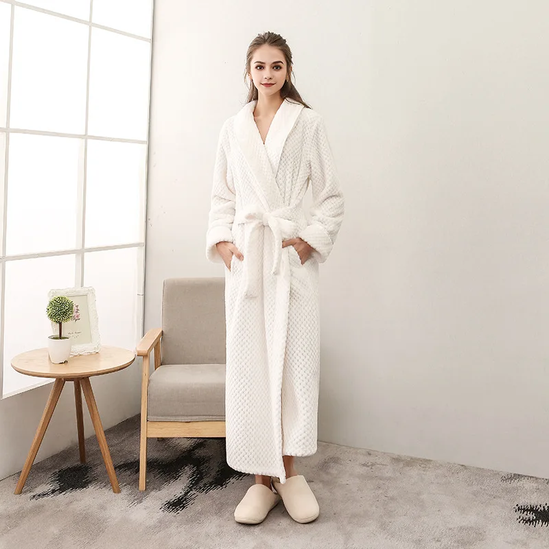 Couple Thick Large Bathrobe Lengthened White Pajamas Autumn and Winter New Season Home Plush Soft and Comfortable Couple Pajamas