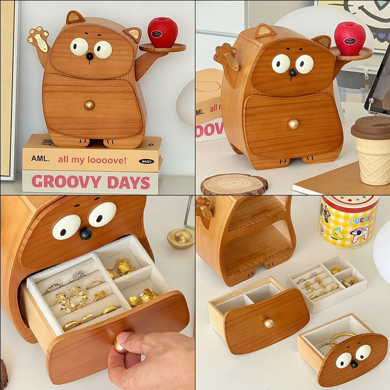 Cartoon Jewelry Storage Box Wooden Handcrafted Gift for Girls Friends Birthday