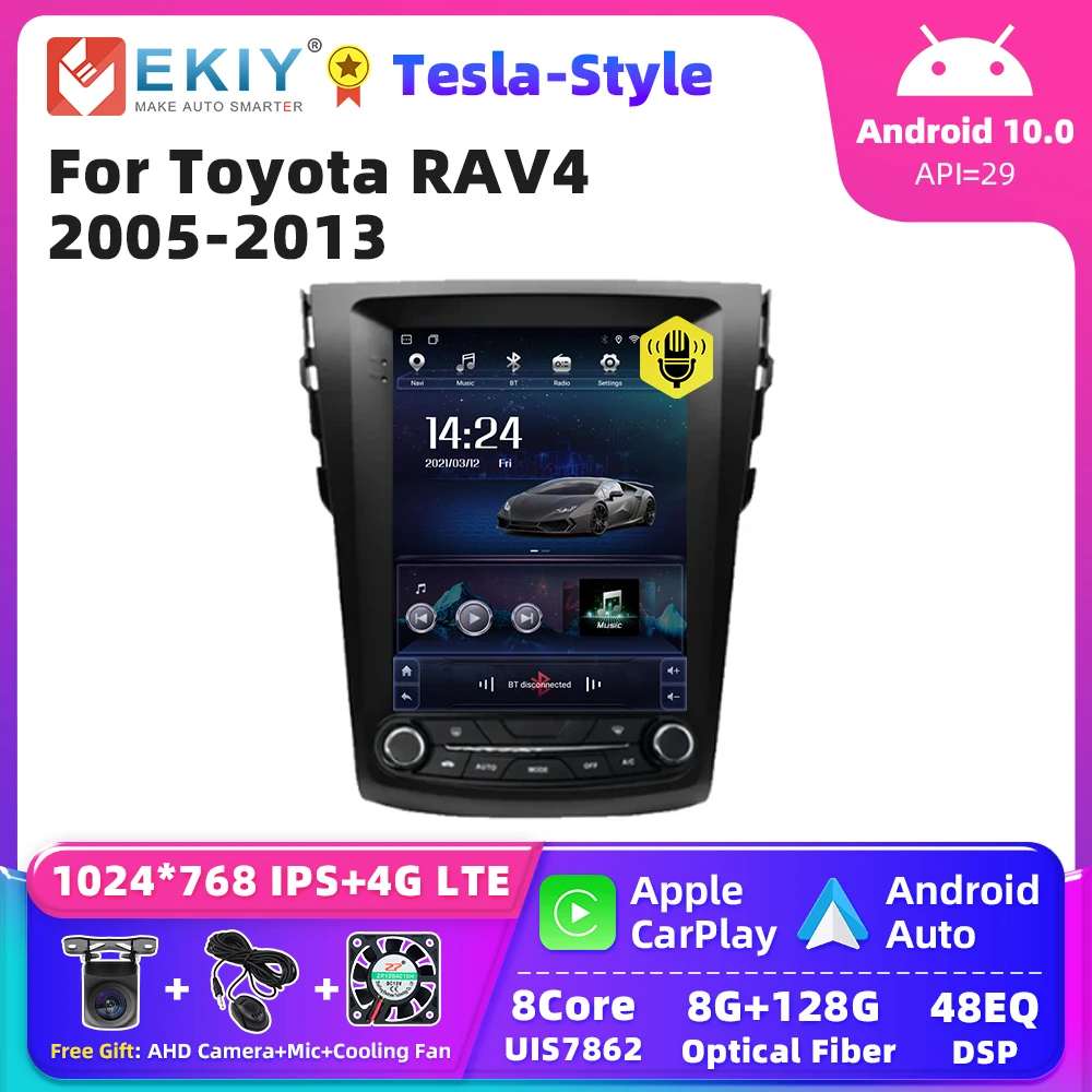 

EKIY Tesla Style Android 10 для Toyota RAV4 Rav 4 2005-2013, автомобильный радиоприемник, стерео, авто DSP Carplay, GPS-навигация, без DVD-плеера