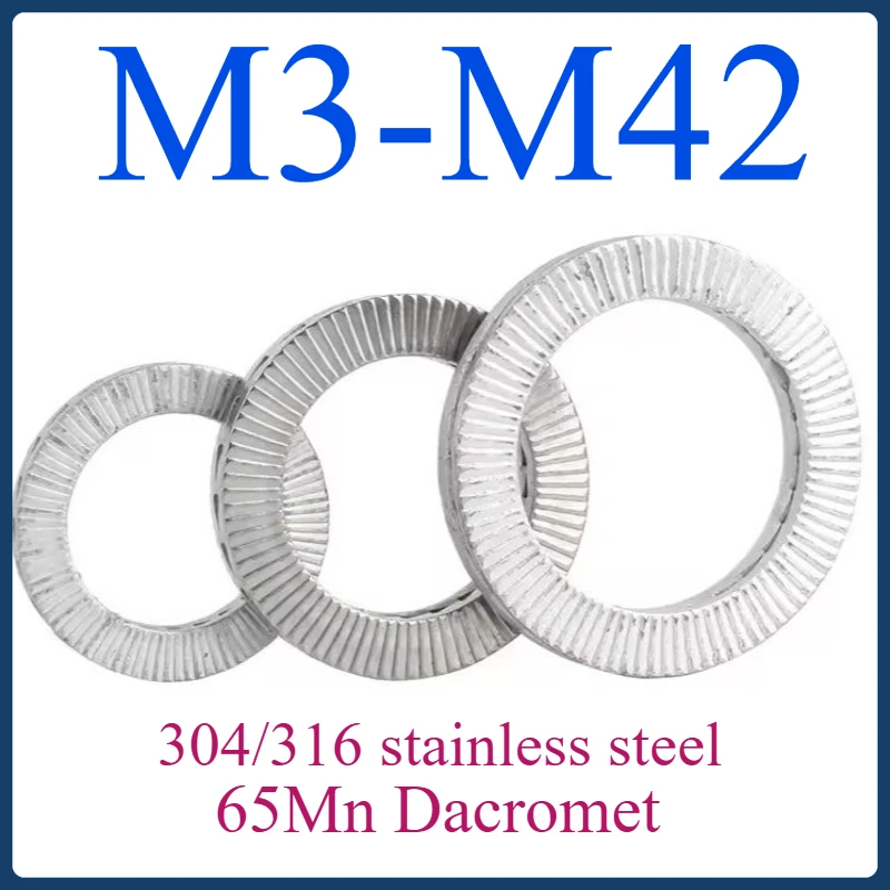 

304/316 Stainless Steel & 65Mn Self-Locking Washers - M3-M42 Wedge Gaskets, Anti-Loose Shockproof, Dacromet Coated