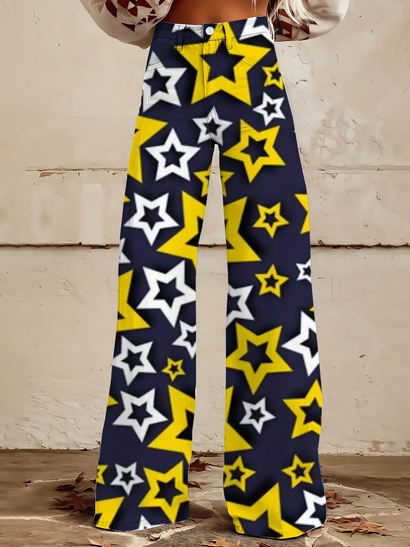 

European and American painted 3D printed women's pants are fashionable and comfortable, imitating denim printing