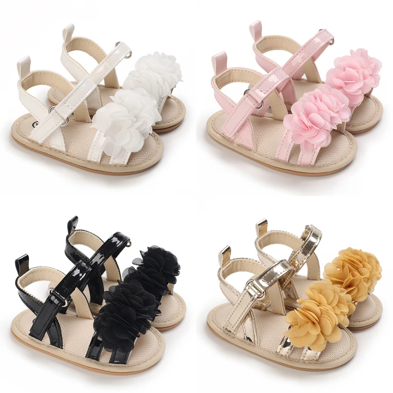 Infant Baby Girl Shoes Toddler Flats Sandals Premium Soft Rubber Sole Anti-Slip Summer Flower Lace Crib First Walker Shoes