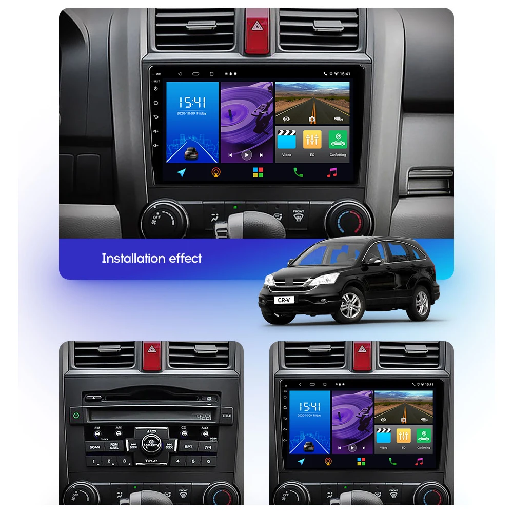 JIULUNET Smart Stereo Android Auto 360 Cam Radio For Honda CR-V 3 RE CRV 2007 - 2011 Multimedia Video Player Navigation Carplay