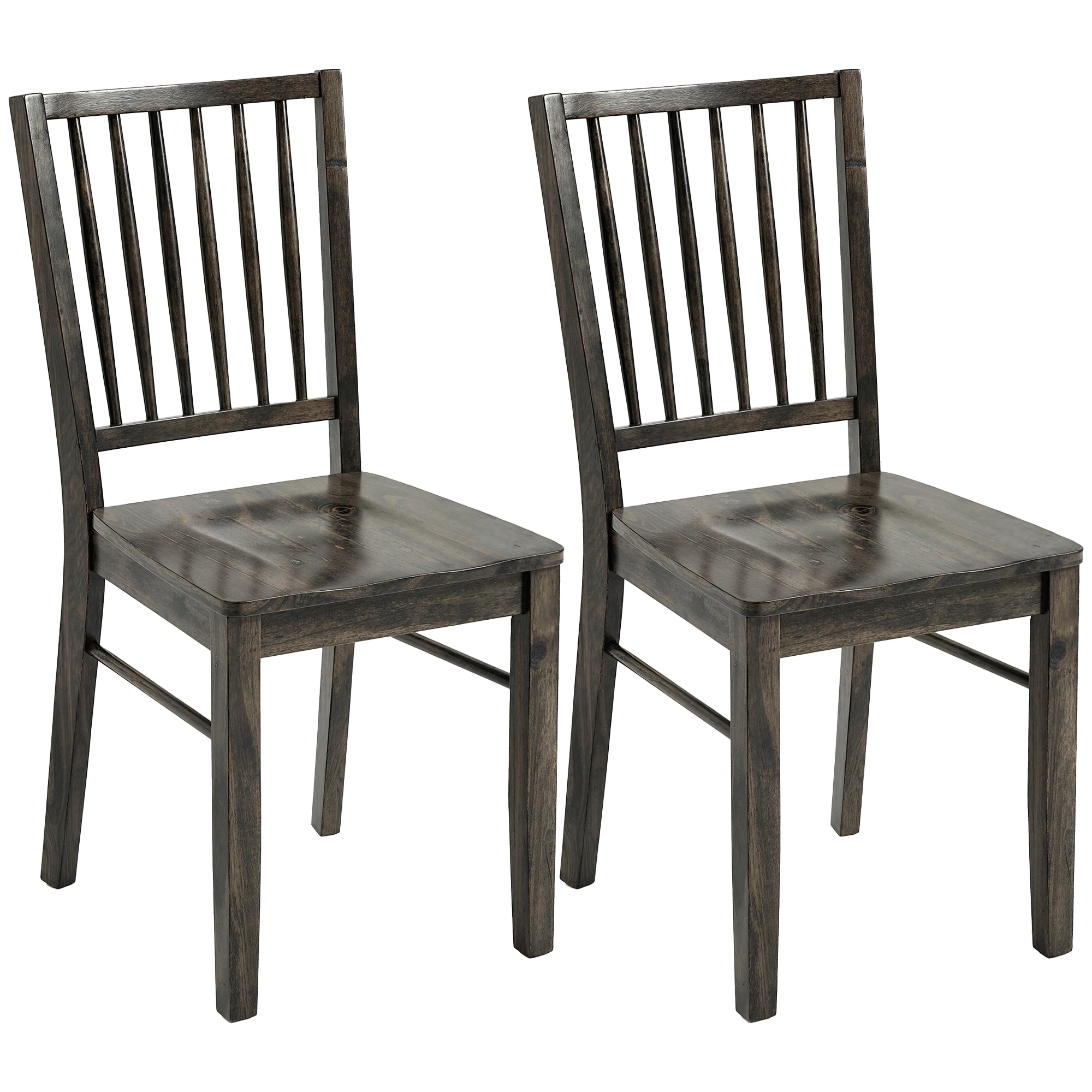 HOMCOM Farmhouse Dining Chairs Set of 2 Rubberwood Legs, Charcoal Gray