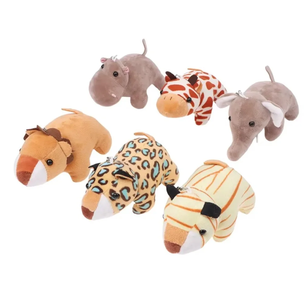 Stuffed Plush Animals Toys Jungle Lion/Elephant Tiger/Giraffe 10cm Hippo Plush Keychain Pendant Cute Cartoon Leopard