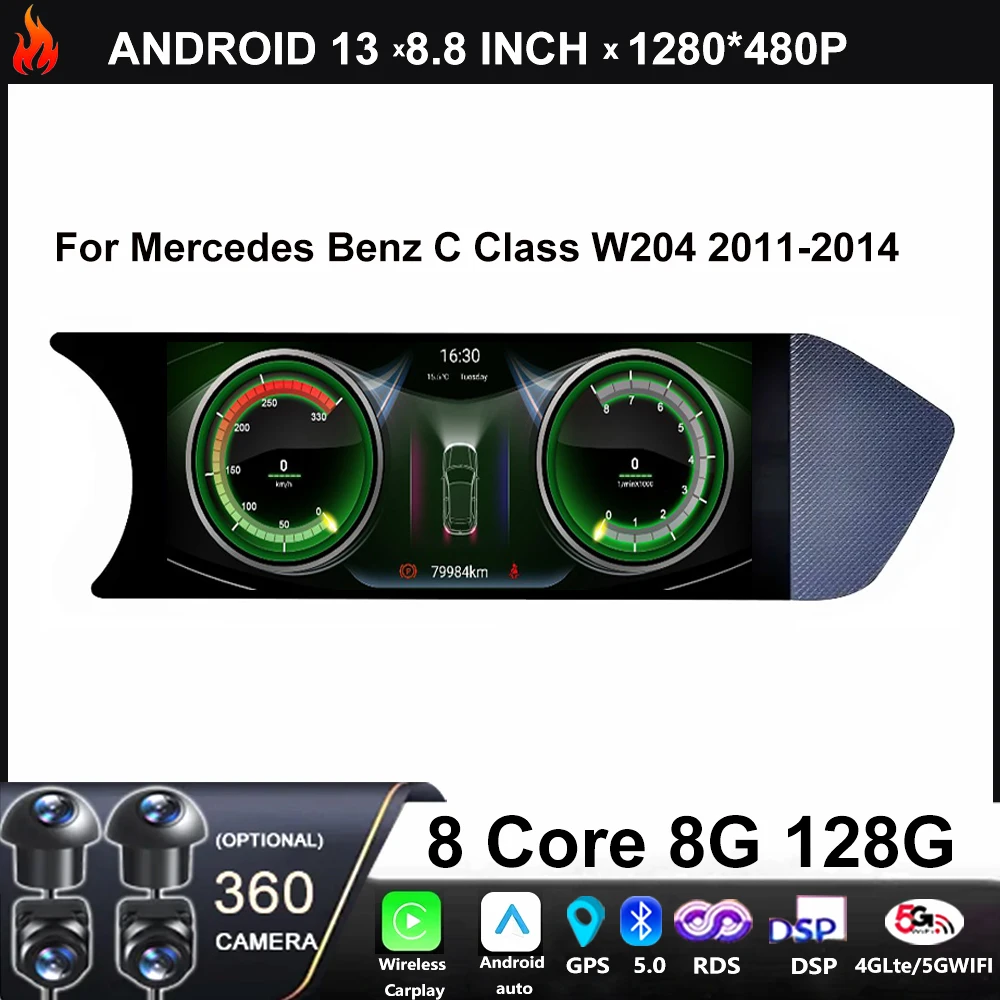 8.8 Inch For Mercedes Benz C Class W204 2011-2014 NTG 4.5 System Android 13 Carplay Car Radio Auto GPS Navigation WIFI Wireless