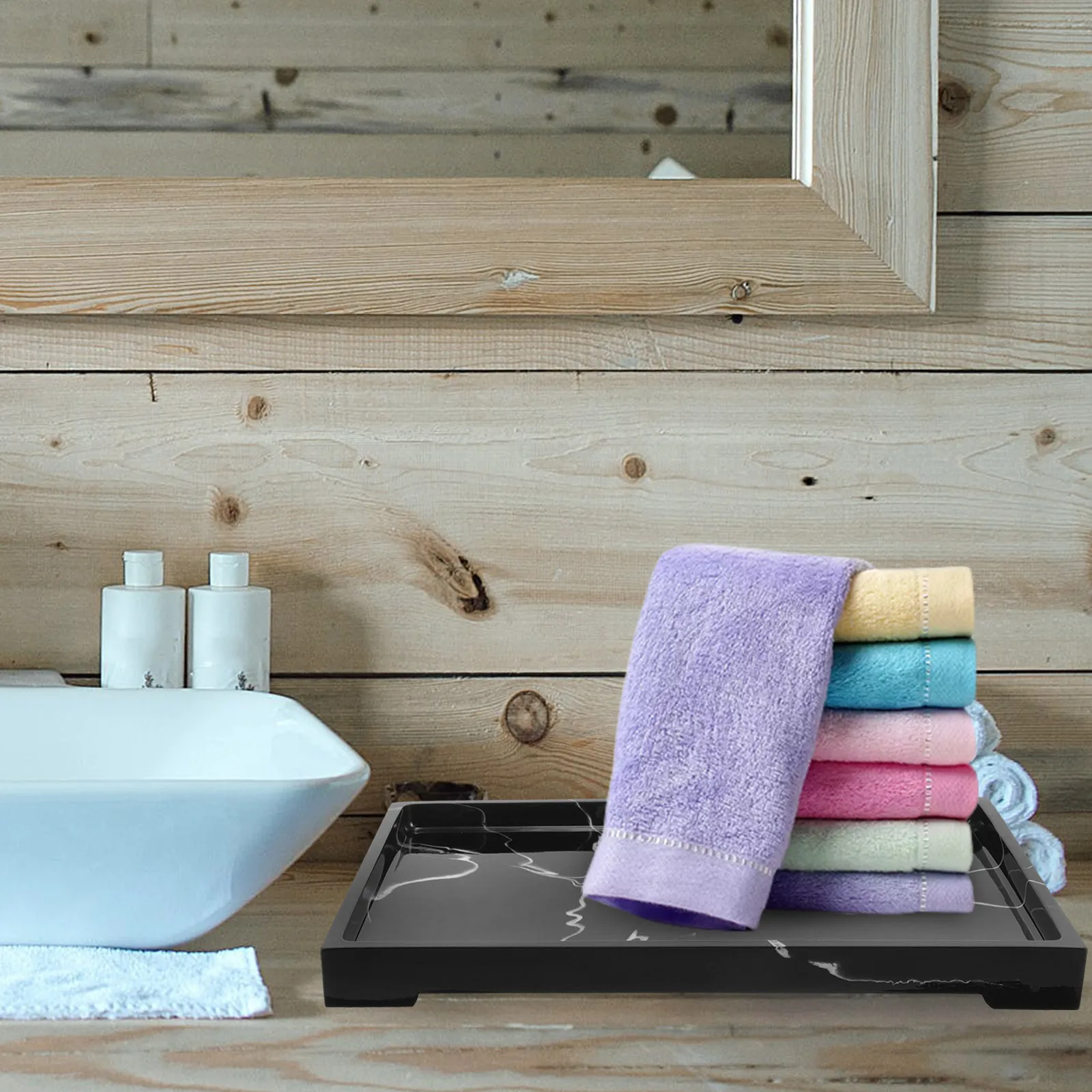 

Marble Pattern Decorative Tray For Bathroom Vanity Countertop Storage Plate Jewelry Organizer Resin Key Tray