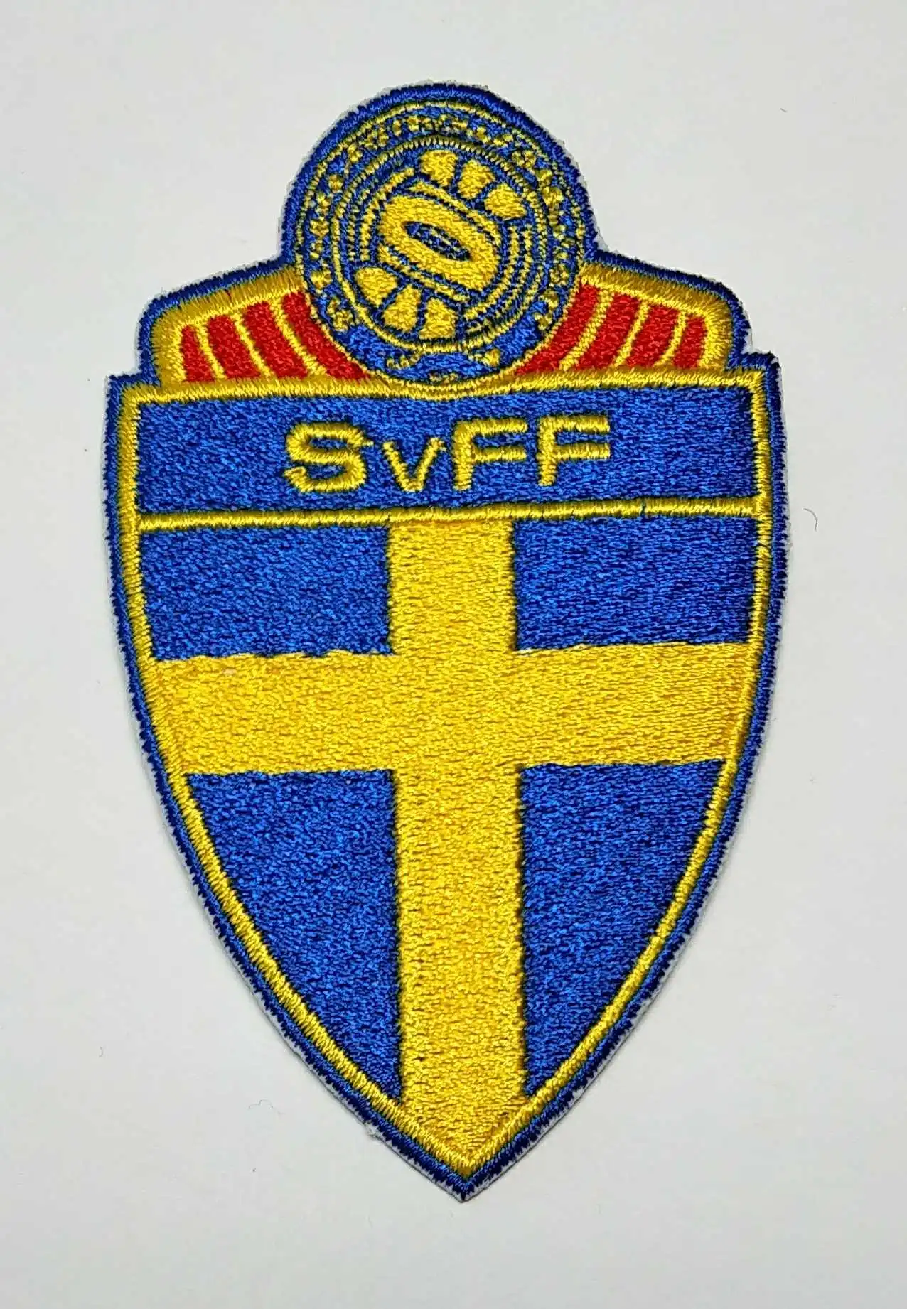 Image of 2 Stück Fußball-Embleme der schwedischen Nationalmannschaft zum Aufbügeln, Aufnäher, Applikation, Abzeichen, Buegelbild, bestickt