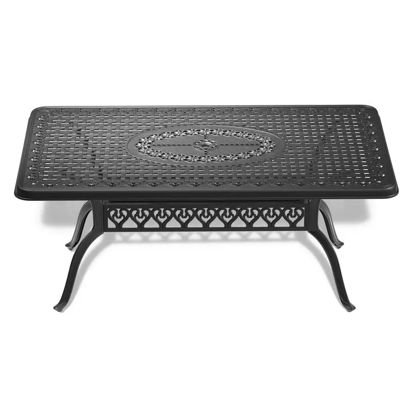 Set da 7 pezzi Mobili da giardino in alluminio pressofuso con struttura nera e cuscini marroni