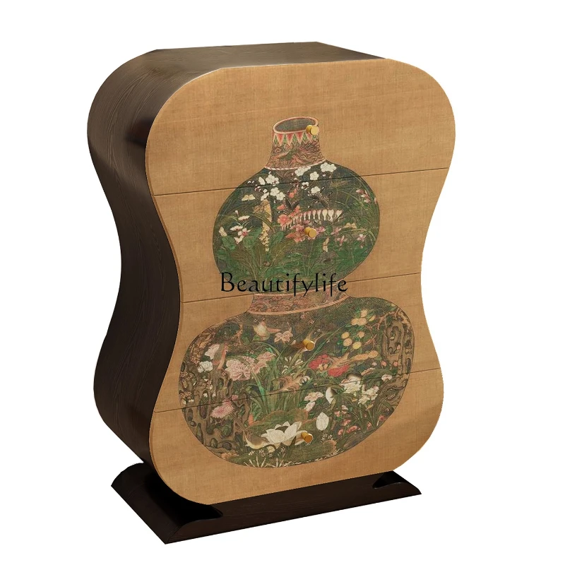 

Chinese solid wood four-bucket gourd cabinet, side cabinet next to the sofa