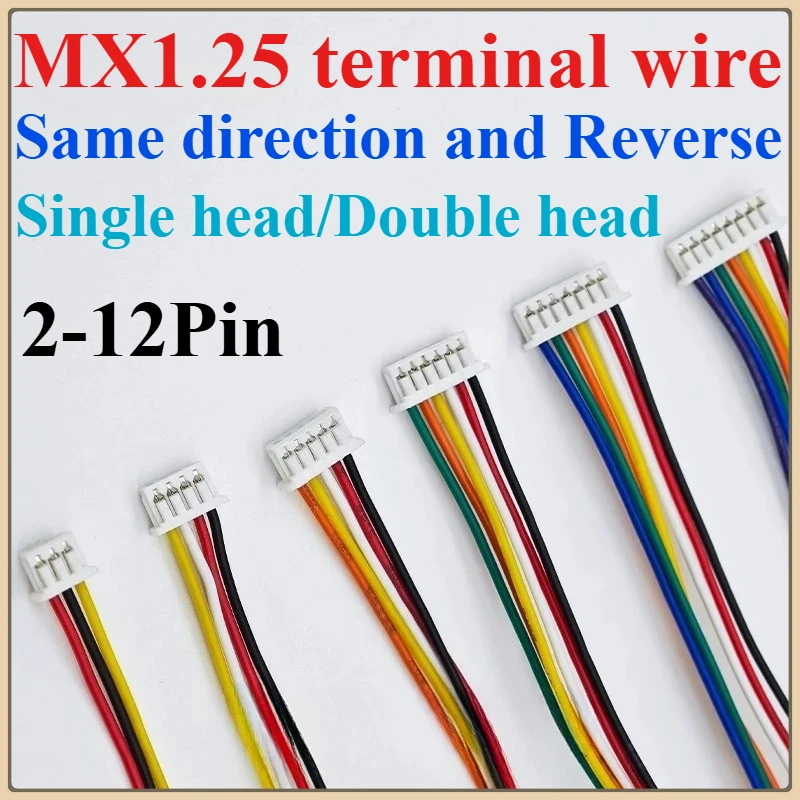 

10PCS JST MX1.25 Pitch 1.25mm Wire Cable Connector 2/3/4/5/6/7/8/9/10/12 Pin 1.25MM Pitch Plug 10CM/20cm/30CM Wire Length 28AWG