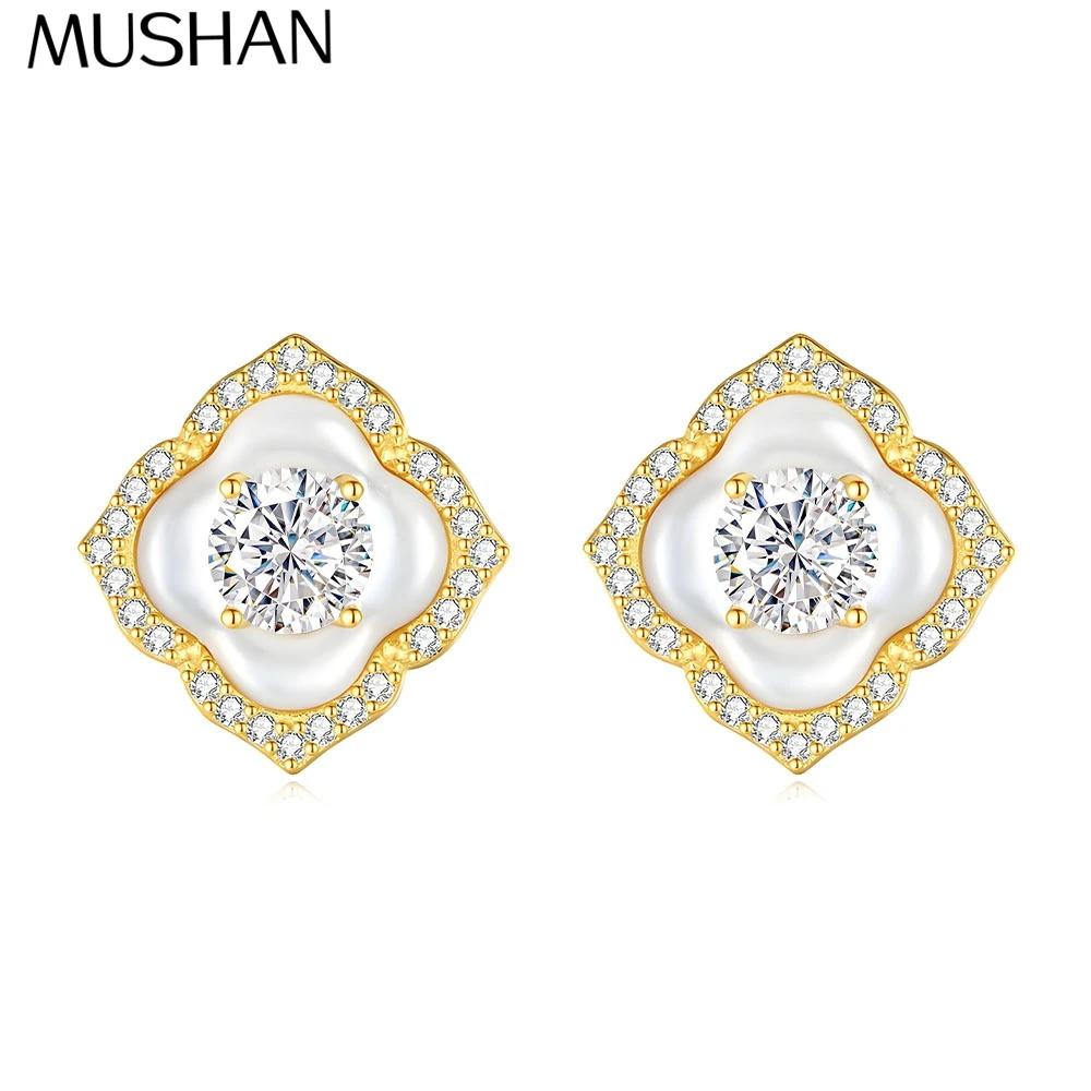 

MuShan Designer Jewelry 925 Sterling Silver Earrings Heart Moissanite GRA Certified Ladies 18K Gold Plated MST Patent Earring