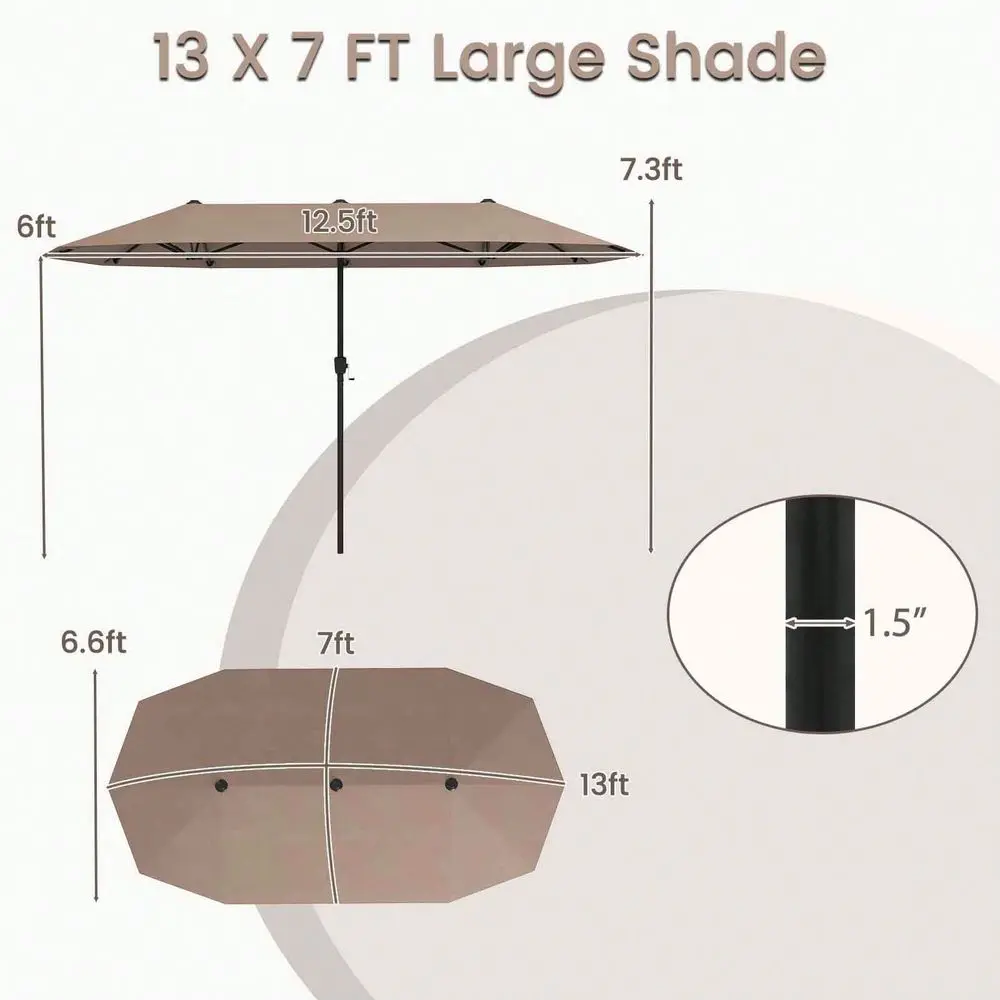 

13 FT Large Patio Umbrella Outdoor DoubleSided Table Market Umbrella For Garden