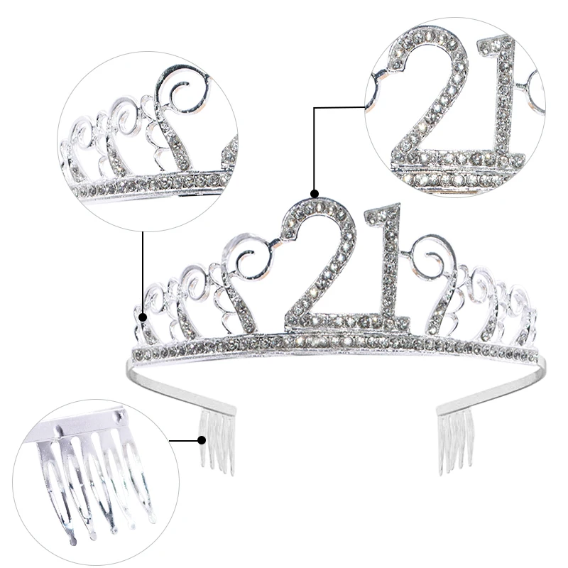 18/21/30/40/50/60 Birthday Party Decorations Adult Birthday Princess Crown Headband Crystal Tiara Women Crown Hair Accessories