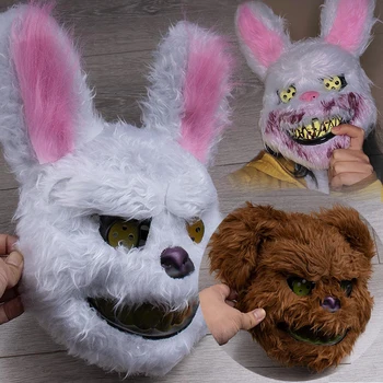 할로윈 공포 블러디 헤드 커버 마스크, 토끼 곰 코스프레 마스크, 할로윈 카니발 코스튬 헤드기어 소품, 수제 파티 댄스