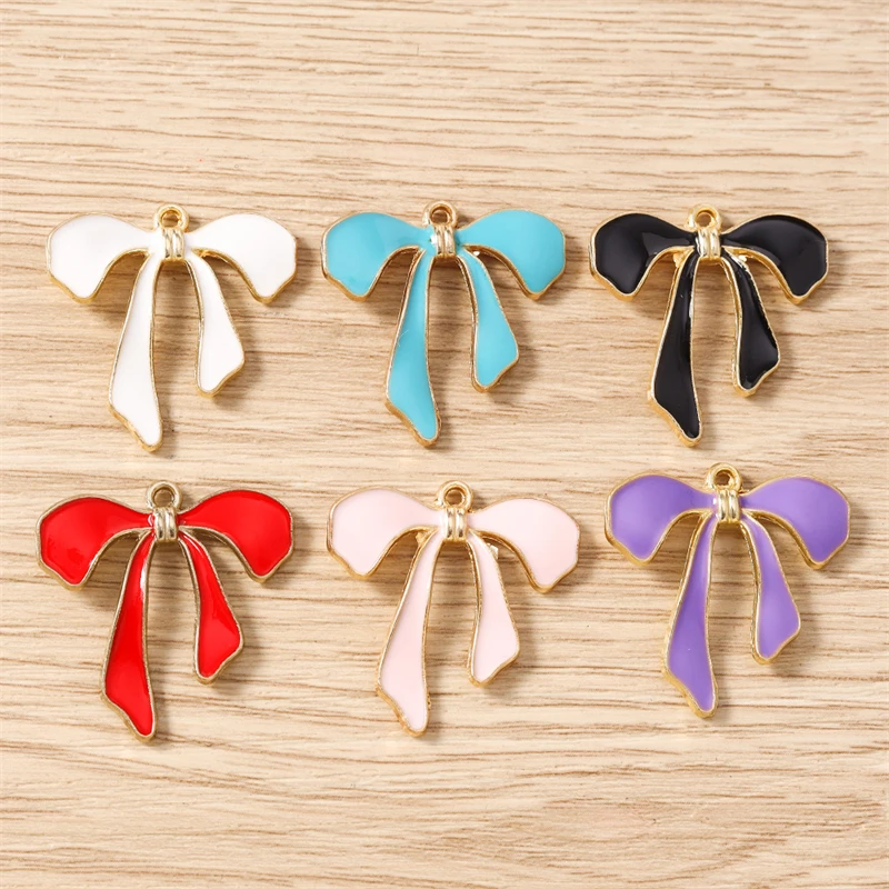 10 Stück niedliche, bunte Emaille-Schleifen-Anhänger zum Basteln von Ohrringen, Halsketten, Armbändern, DIY-Bastelarbeiten und Schmuckzubehör – Detail 5