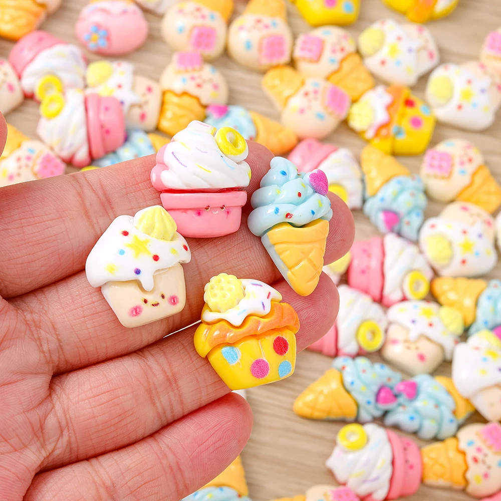 Tusember 15 Stück süße Harz-Cabochons mit flacher Rückseite, Cartoon-Simulation, Eiscreme-Anhänger für DIY-Telefonhülle, Dekor, handgefertigtes Handwerk, Kinderspielzeug – Detail 2