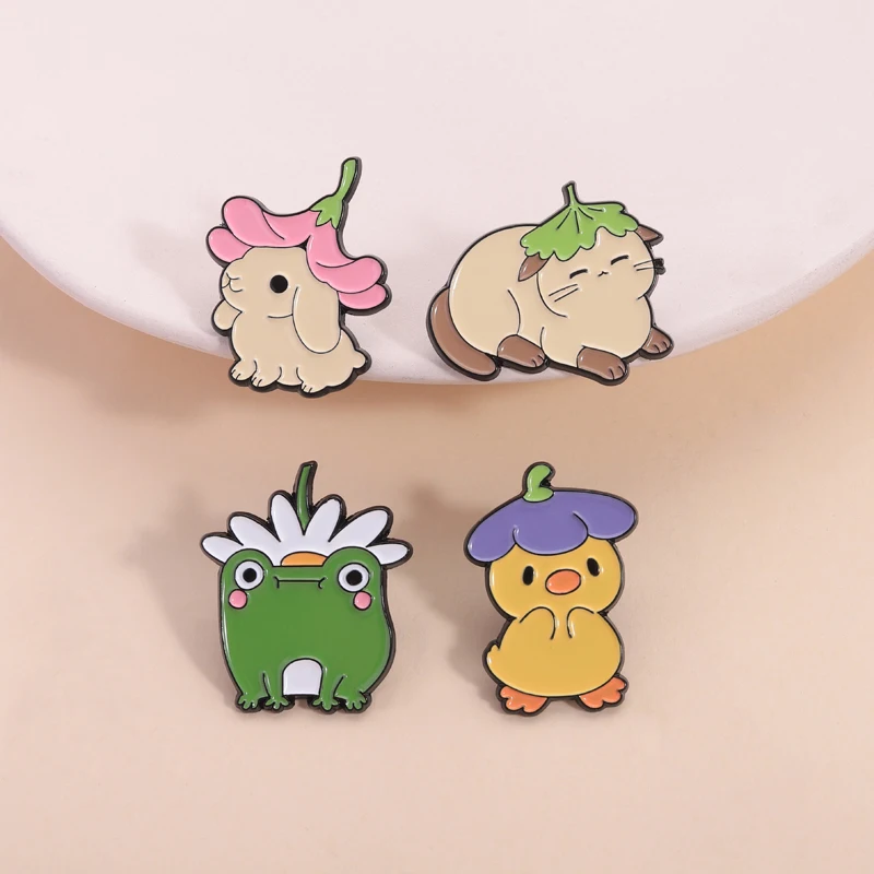 لطيف الأرنب زهرة قبعة المينا دبابيس Kawaii الحيوان الضفدع الأصفر بطة القط دبابيس شارة التلبيب هدايا مجوهرات الأزياء للأطفال الأصدقاء
