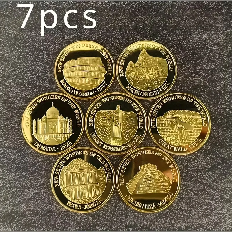

Seven Wonders of the World Commemorative Coin Set 7 gold commemorative medals, suitable for party decorations and gifts