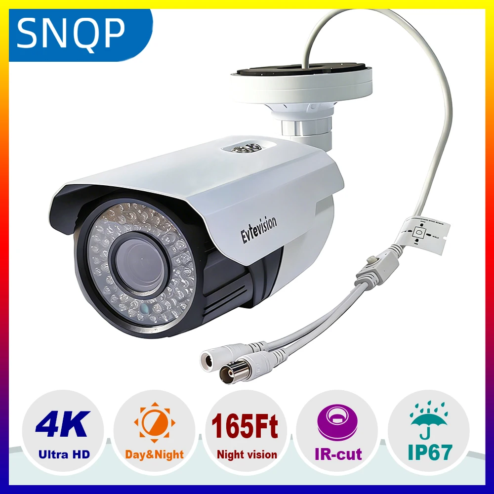 8MP Metal Long Range Security Camera 2.8-12mm Varifocal Lens Weatherproof for Indoor/Outdoor Use Hybrid 4-in-1 with OSD Switch
