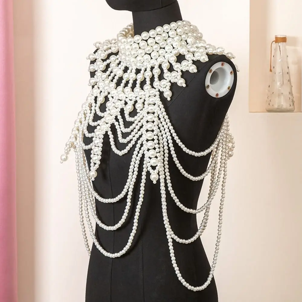 أنيقة مقلد اللؤلؤ متعدد الطبقات اللؤلؤ قلادة مبالغ فيها طويلة مثير الجسم اللؤلؤ سلسلة المرأة مجوهرات للجسم مساء الطرف #3