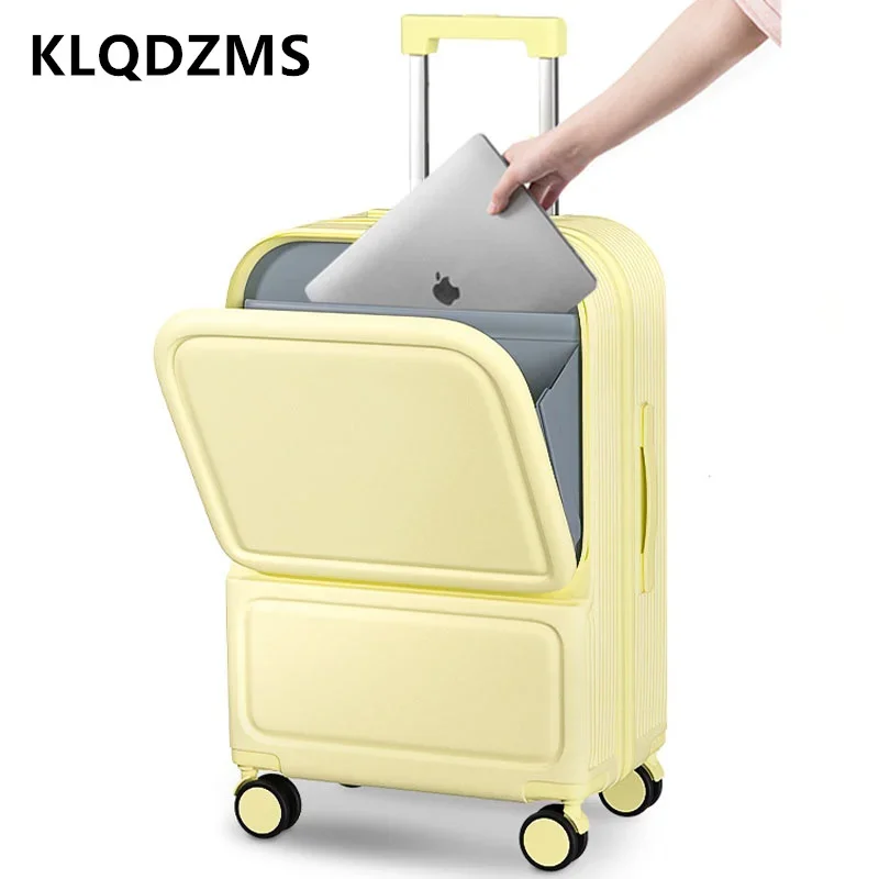 KLQDZMS 20"22"24"26Inch High Quality Suitcase Front Opening Laptop Boarding Case PC Trolley Case Multifunctional Women's Luggage