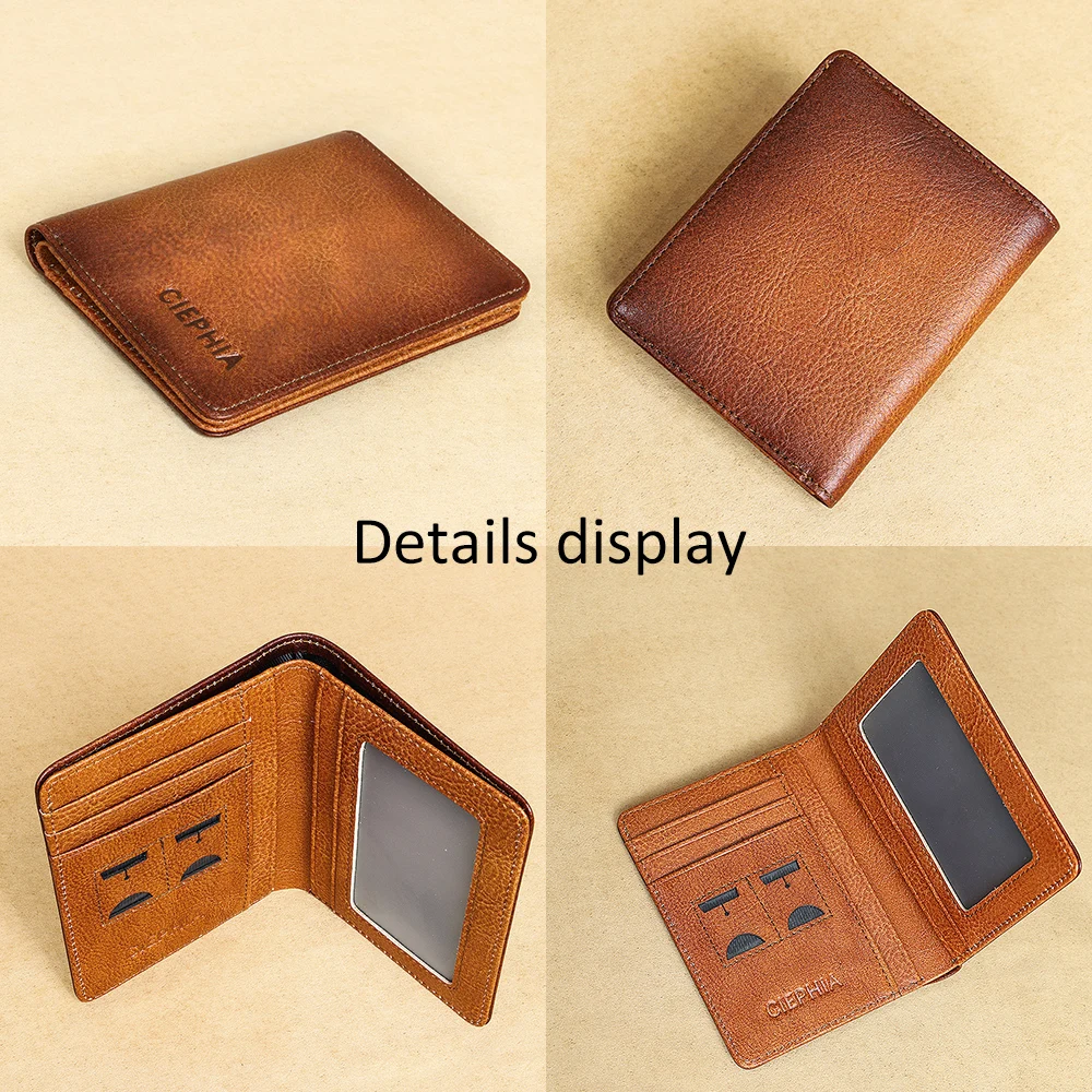 Genuine Leather Wallet for Men RFID Blocking Vintage Slim Short Bifold Wallets with ID Window Business Card Holder Money Bag