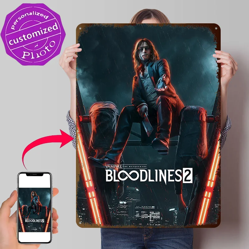 Vampire: The Masquerade - Bloodlines 2 3D Texture Printed Poster Custom Vintage Metal Tin Plate Sign for Wall Art Decor Room