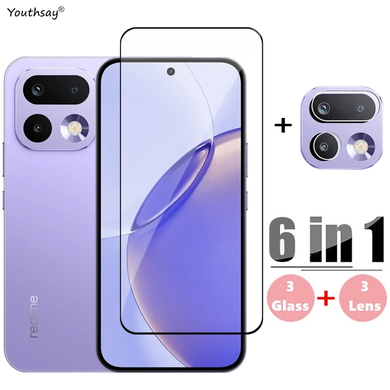6in1 Glas für Realme 16 Pro, vollständige Abdeckung aus gehärtetem Glas, Realme 16 Pro Displayschutzfolie, schützende Telefonlinsenfolie, Realme 16 Pro