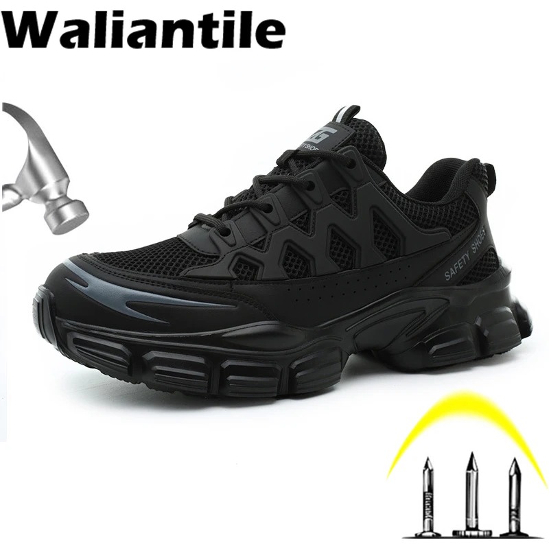 

Waliantile Comfort Breathable Safety Shoes For Men Anti-smash Steel Toe Construction Work Shoes Puncture Proof Safety Sneakers