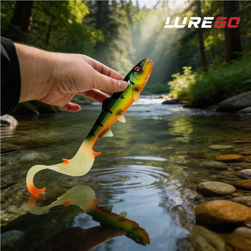 1 Stück 17cm/22,5cm Weicher Schwimmköder mit Wellenschwanz – Langer Grub-Köder für Hecht, Barsch, Zander, Wels – Großer Raubfischköder