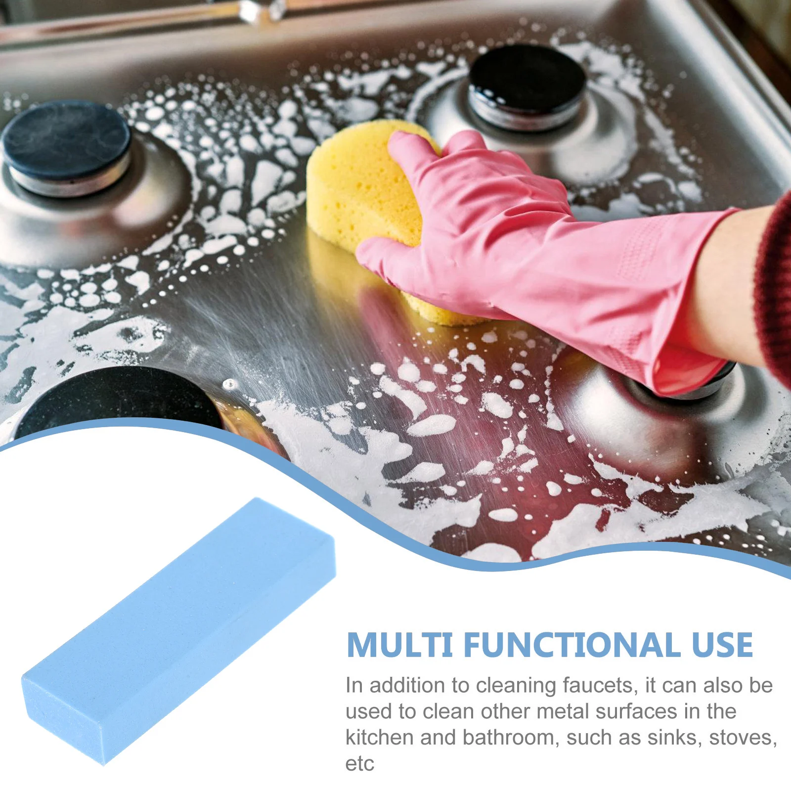 

Gummy Rubber Abrasive Block for Hard Water Rings and Limescale Removal Kitchen Sink Stains Cleaner Scrub Tool Purple